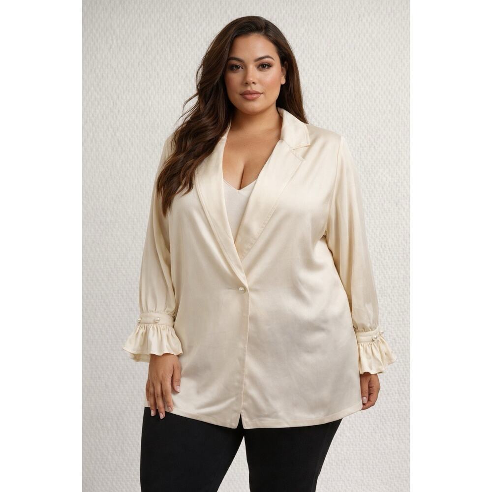 Midnight Velvet Rayon Cream Pearl Button Blazer Jacket Plus 2x